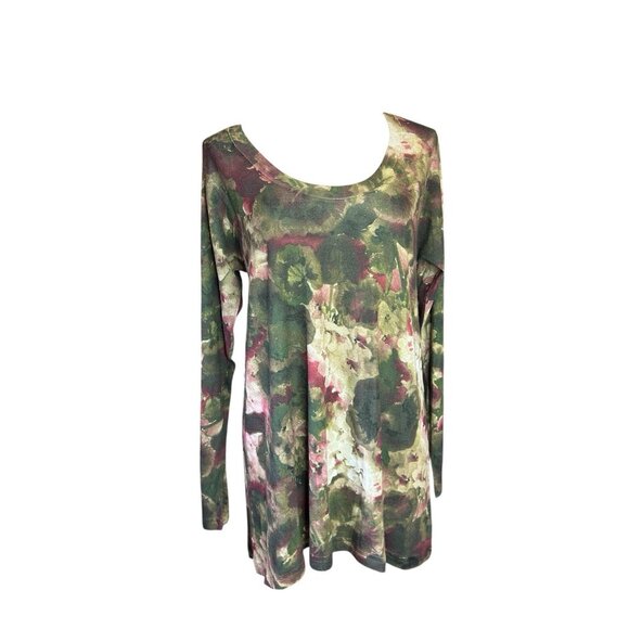 Soft Surroundings Women's Tunic Top Long Sleeve Top Sz L Floral Green Knit - Picture 1 of 8